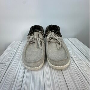 Hey Dude Britt Cream Cheetah‎ Boots Grey Felt Leopard Slip On Women Size 10